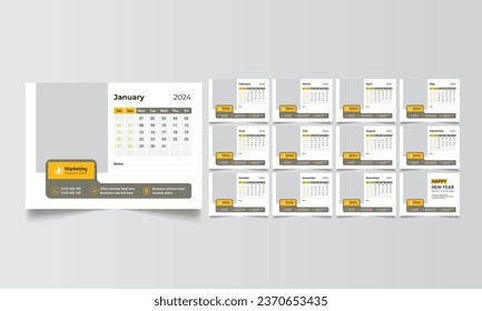 Plantilla de diseño de conjunto de vectores de calendario de escritorio 2024