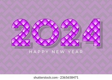 2024 diamond pattern New Year card. Modern geometric lettering. Memphis style typeface. Minimal shape design calendar header. Grid based letters. Flat vector illustration.
