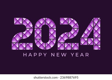 Patrón de diamantes de 2024, tarjeta de Año Nuevo. Grabado geométrico moderno. Tipo de letra de estilo Memphis. Cabecera mínima del calendario de diseño de formas. Letras basadas en cuadrícula. Ilustración vectorial plana.