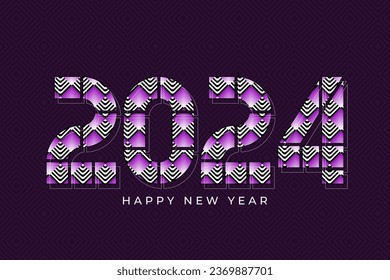 2024 diamond pattern New Year card. Modern geometric lettering. Memphis style typeface. Minimal shape design calendar header. Grid based letters. Flat vector illustration.