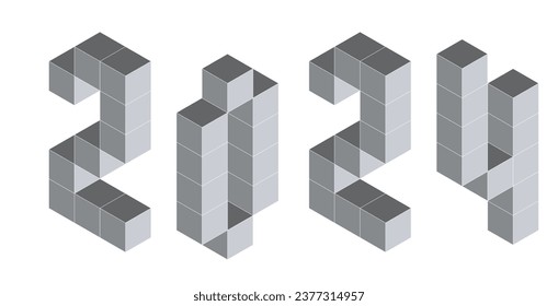 2024 digits from isometric cubes for calendars. Pseudo three dimensional. Vector illustration