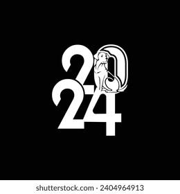 2024 dog lover B and W vector illustration