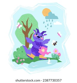 2024 Dragon Calendar. April. Spring season. Cute Dragon cartoon mascot character. Happy New Year of the Dragon. Vector