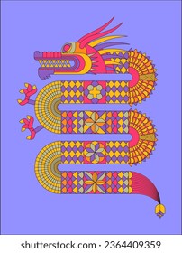 2024 Dragon Lunar Chinese New Year card. Traditional asian character. Modern Geometric Chinese pattern. Grid based design. Asian motif. Flat vector illustration EPS10.
