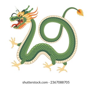 2024 Dragon Lunar Chinese New Year card. Traditional asian character. Modern Geometric Chinese pattern. Asian motif. Flat vector illustration EPS10.