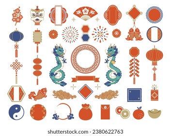 2024 Dragon and Lunar New Year illustration set.