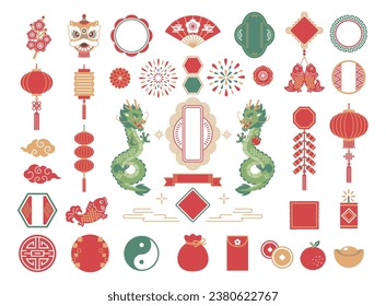 2024 Dragon and Lunar New Year illustration set.