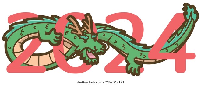 2024 and Dragon. Vector illustration.