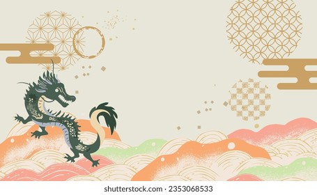 2024 dragon year Japanese style background illustration material