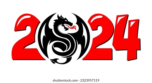  2024 dragon year symbol. Vector template for greeting card, poster, invitation 