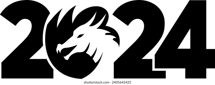 2024 with dragons logo. Icon with the symbol of the year. Simple, modern, and concise design.