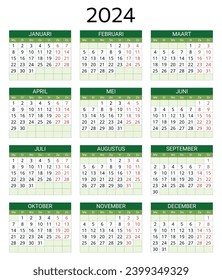 2024 dutch calendar. Printable, editable vector illustration for Dutch. 12 months year kalender. 