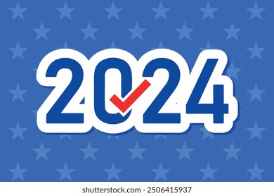 2024 election icon, numbers with checkmark, vote, presidential campaign, vector sticker