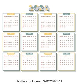 2024 English calendar template to organize event schedules