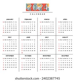 2024 English calendar template to organize event schedules
