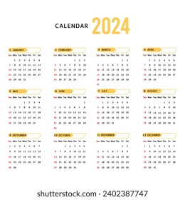 2024 English calendar template to organize event schedules