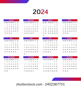 2024 English calendar template to organize event schedules