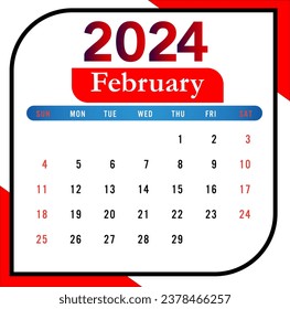 2024 february Month Calendar With Red And Black