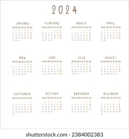 2024 flowers calendar vector design