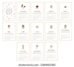 2024 flowers calendar vector design