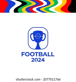 2024 Football Championship Vector Logo. Football Or Soccer Europe 2024 Logotype Emblem On Not Official White Background With Country Flag Colourful Lines. Sport Football Logo With Cup Trophy.