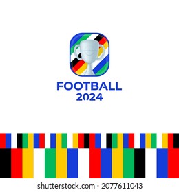 2024 Football Championship Vector Logo. Football Or Soccer Europe 2024 Logotype Emblem On Not Official White Background With Country Flag Colourful Lines. Sport Football Logo With Cup Trophy.