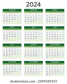 2024 german calendar. Printable, editable vector illustration for Germany. 12 months year kalender. landscape