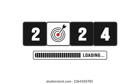 2024 goal sign loading bar Progress digital technology black color background. happy new year 2024 loading bar. Start goal plan and strategy.  2023 to 2024 loading business web banner.