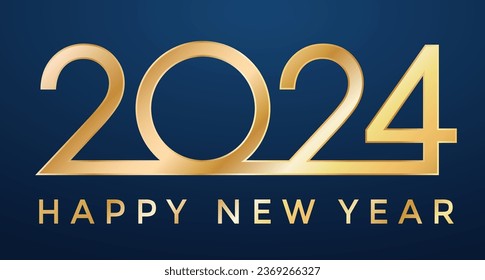 2024 golden New Year on dark blue background, Happy New Year decorative shiny design for award celebration - stock vector