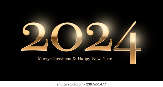 2024 golden number with congratulations vector illustration. Merry Christmas and Happy new year banner template. Festive postcard, xmas greeting card design. Holiday congratulations.