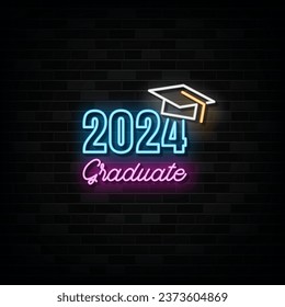 Vector de texto con el estilo neón del graduado 2024