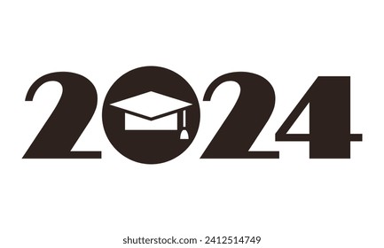 2024 - graduation class of 2024, graduation cap, mortarboard, college hat isolated on white background