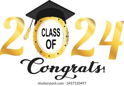 2024 Graduation Greeting Card Vector Design.gold and black colors isolated on white background. 