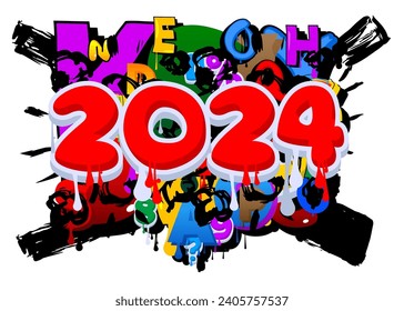 2024 Graffiti tag. Abstract modern holiday street art decoration performed in urban painting style.