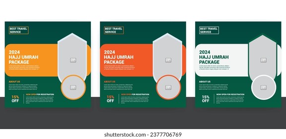 Plantilla de diseño de afiches de medios sociales de Hajj o umrah 2024