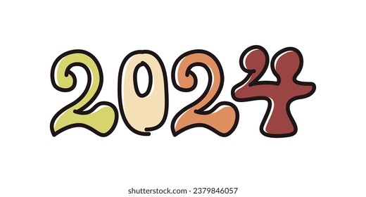 2024 Hand Drawn Illustration for Happy New Year or Calender