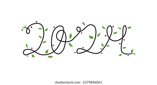 2024 Hand Drawn Illustration for Happy New Year or Calender