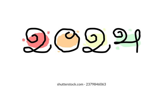 2024 Hand Drawn Illustration for Happy New Year or Calender