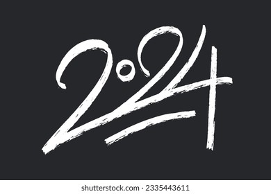 2024 hand drawn typography logo design concept. New Year number in white chalk on black board style. Design for greeting materials.