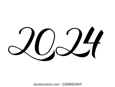 2024 Hand written numbers with brush. Calligraphy lettering for New Year isolated on white. Holidays typography poster. Vector template for banner, sign, greeting card, invitation, etc