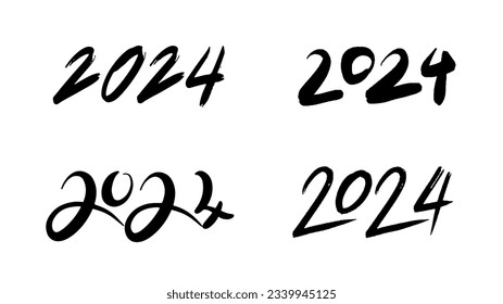 2024 hand written set in Happy New Year 2024, Number design template isolated on white background,  Greeting banner template, Vector illustration EPS 10