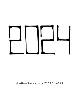 2024 in handgefertigtem Stil. Vektorgrafik auf isoliertem weißem Hintergrund.
