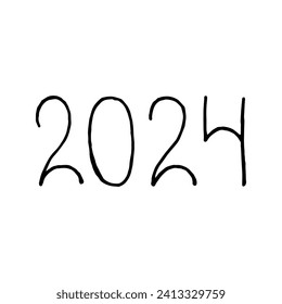 2024 in handmade style. Vector illustration on isolated white background.
