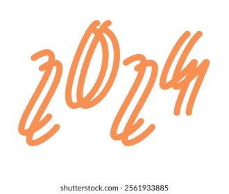 2024: Handwritten Style Number Design, Abstract Art, New Year, Festive, Typography