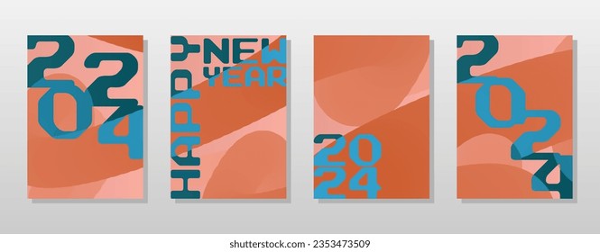 2024 Happy New Year  abstract textured poster set