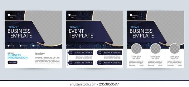 2024 happy new year abstract invitation template in blue black gold glitter colors for social media post flyer brochure coupon ad with text and copy space layout. vector graphic background