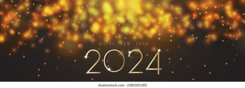 2024 Happy new year, Abstract luxury golden glitter effect glowing on black background with lighting effect sparkle. Template premium award ceremony design. Vector illustration