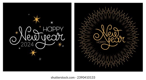 2024 Happy New Year Abstract shiny color gold wave design element