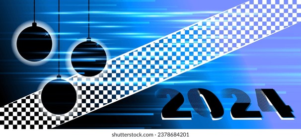 2024 feliz telón de fondo de año nuevo con números en gradiente azul a cuadros y fondo de movimiento. Resumen e imagen vectorial futurista. Plantilla para tarjeta de saludo, cartel, banner, sitio web, fondo de pantalla, diseño