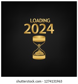2024 Happy New Year Background with hourglass icon. Design for your Seasonal Flyers, banner, sticker, and Greetings Card. 2023 to 2024